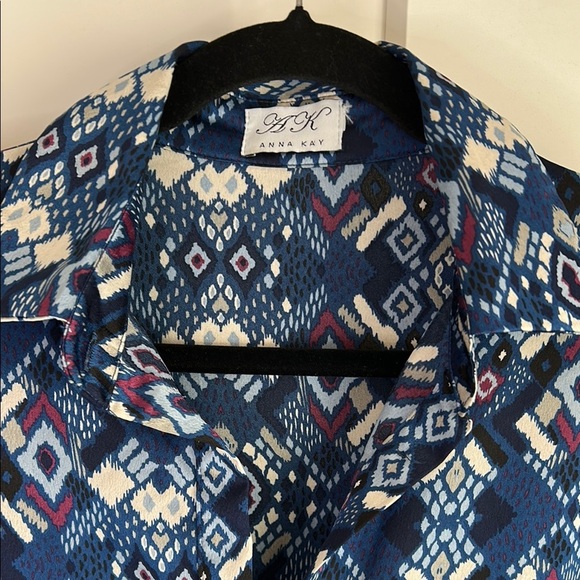 ANNA KAY Geometric Print Long Sleeve Button Down Flounce Dress | Medium - Picture 2 of 5